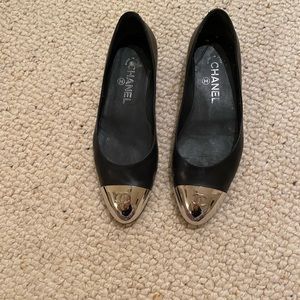 Chanel Shoes | Chanel Leather Steel Toe Ballerina Flats 37.5 | Color: Black/Silver | Size: 7 | Jenny_Reinsdorf's Closet